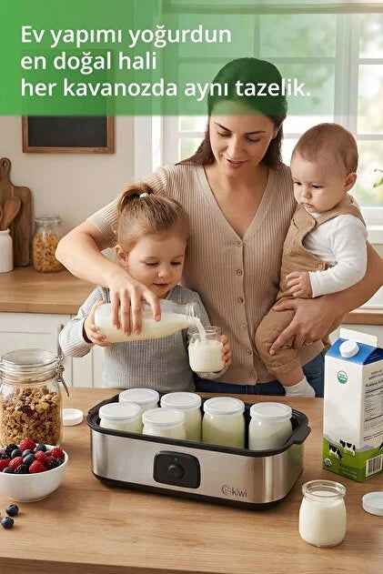 Kiwi KİWİ Kym-7213 Paslanmaz Çelik Tabanlı 8 Kavanozlu Dijital Yoğurt Yapma Makinesi