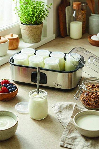 Kiwi KİWİ Kym-7213 Paslanmaz Çelik Tabanlı 8 Kavanozlu Dijital Yoğurt Yapma Makinesi