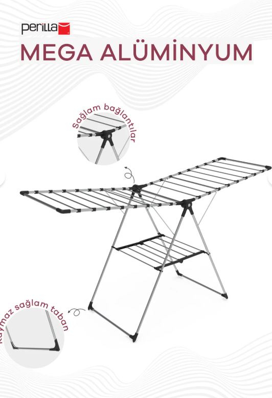 Perilla Mega Alüminyum Hafif Katlanır Çamaşır Kurutmalık 17,5 m