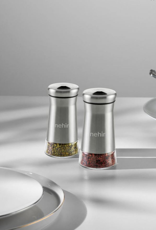 Nehir İdil 2'li Cam Silindir Tuzluk ve Biberlik Takımı
