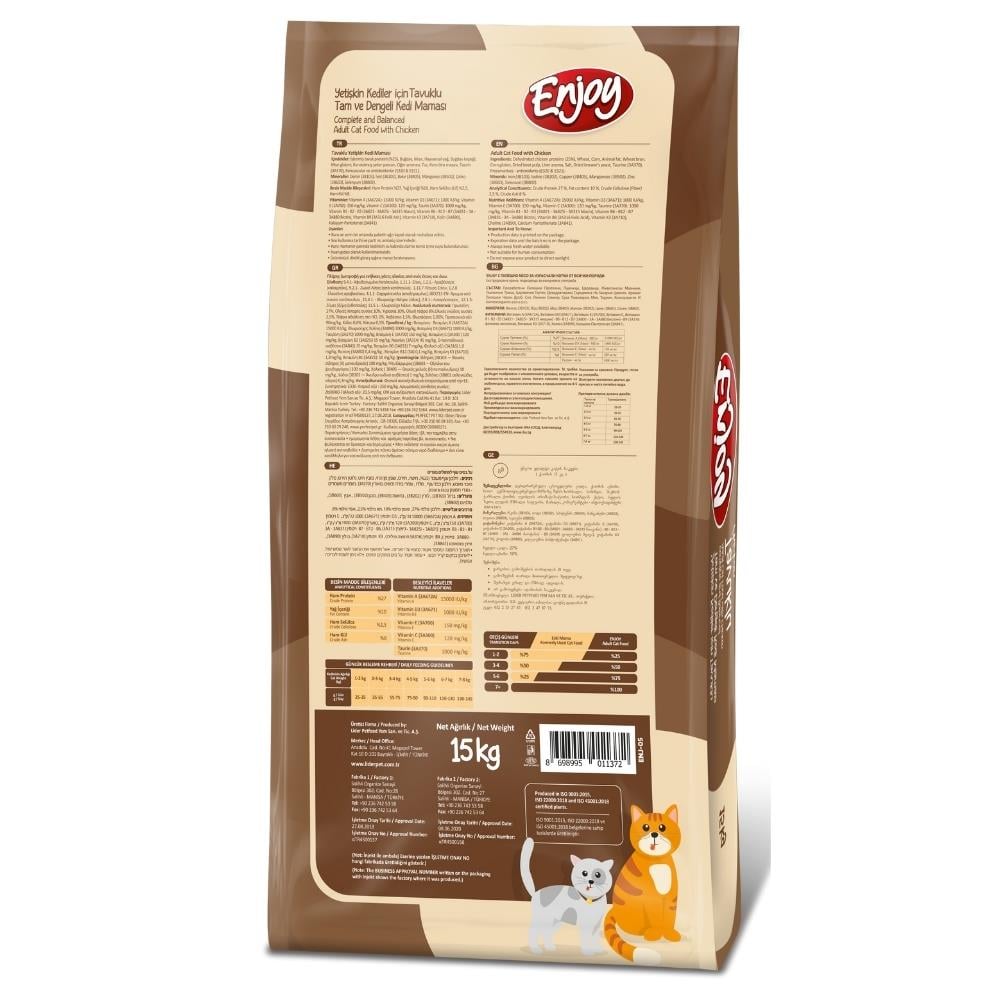 Enjoy Yetişkin Kediler için Tavuklu Tam ve Dengeli Kedi Maması 15 kg